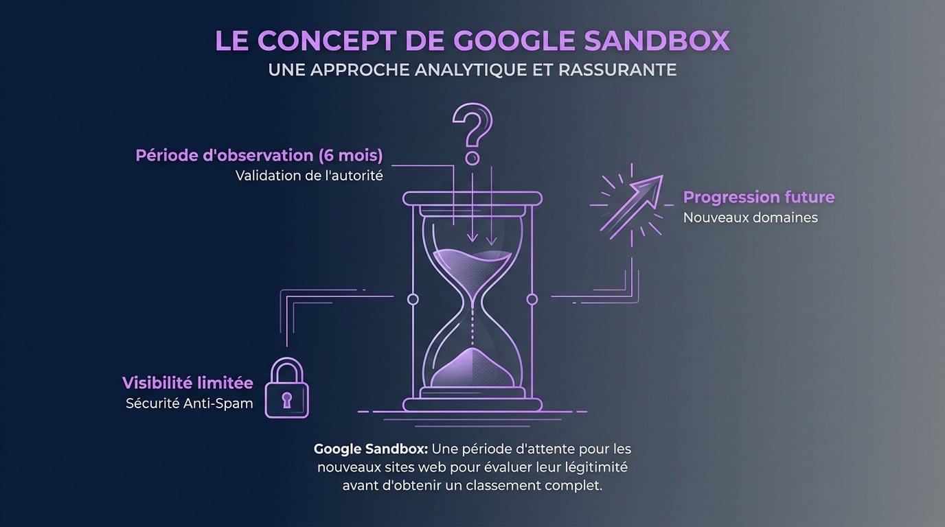 Illustration du concept de Google Sandbox représentant un site web en période d'observation