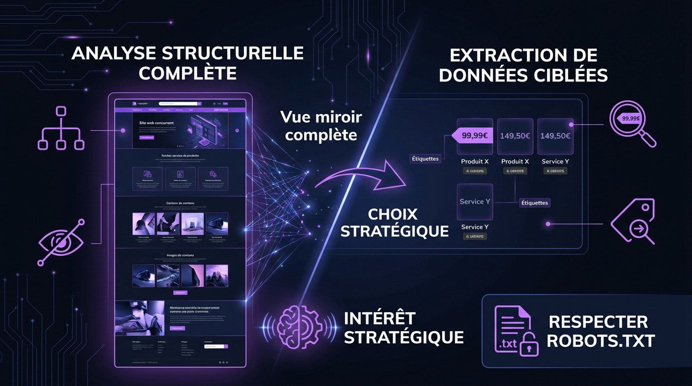 Comparaison entre l'aspiration de site complet et le web scraping de données ciblées