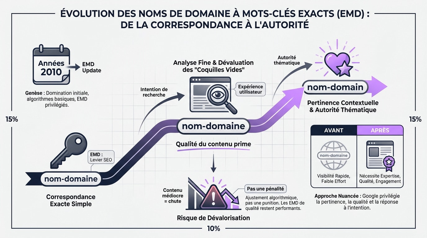 Graphique illustrant le passage de la correspondance exacte vers l'autorité thématique dans le SEO