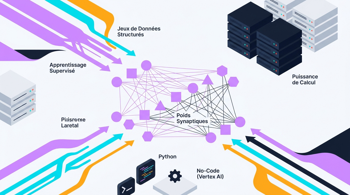 Schéma des réseaux de neurones et des poids synaptiques pour la création d'une intelligence artificielle