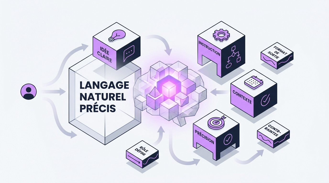 Infographie présentant les éléments structurels d'un prompt efficace pour ChatGPT