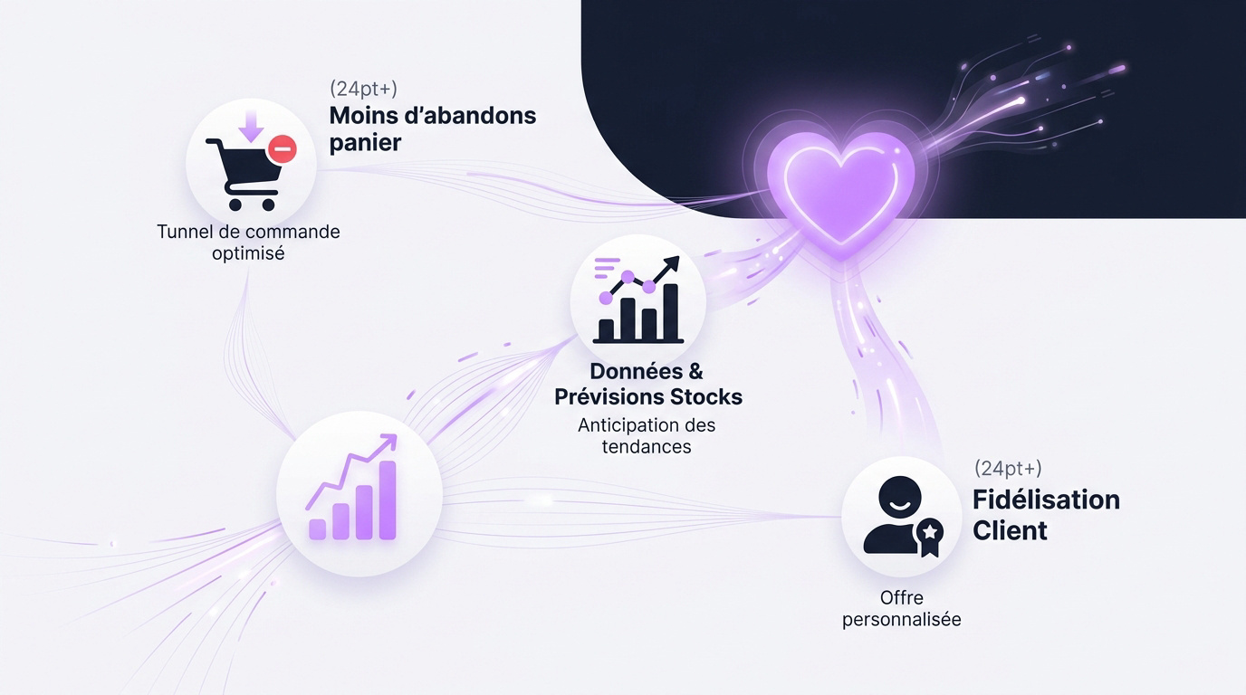 Infographie présentant les trois leviers de la rentabilité opérationnelle en e-commerce via la wishlist