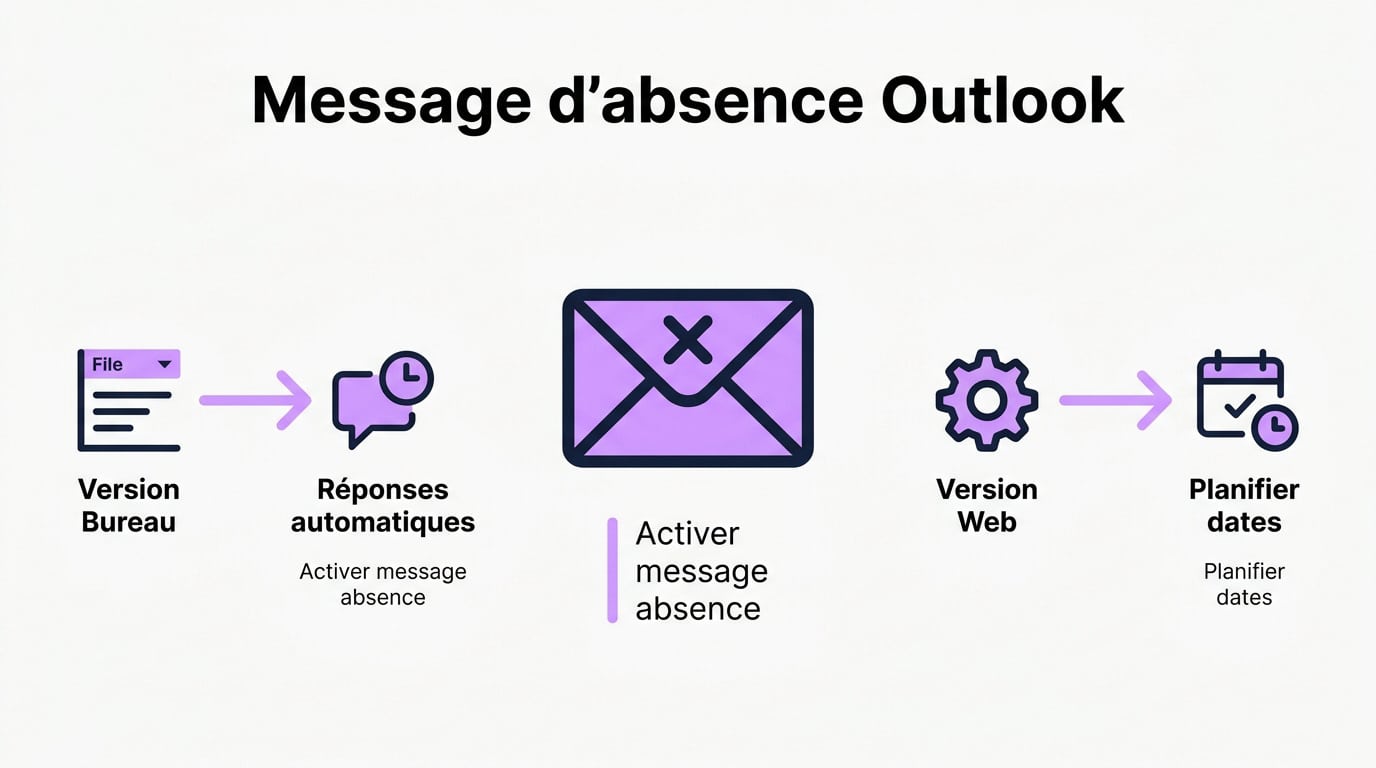 Interface de configuration des <strong>réponses automatiques</strong> dans le logiciel Outlook
