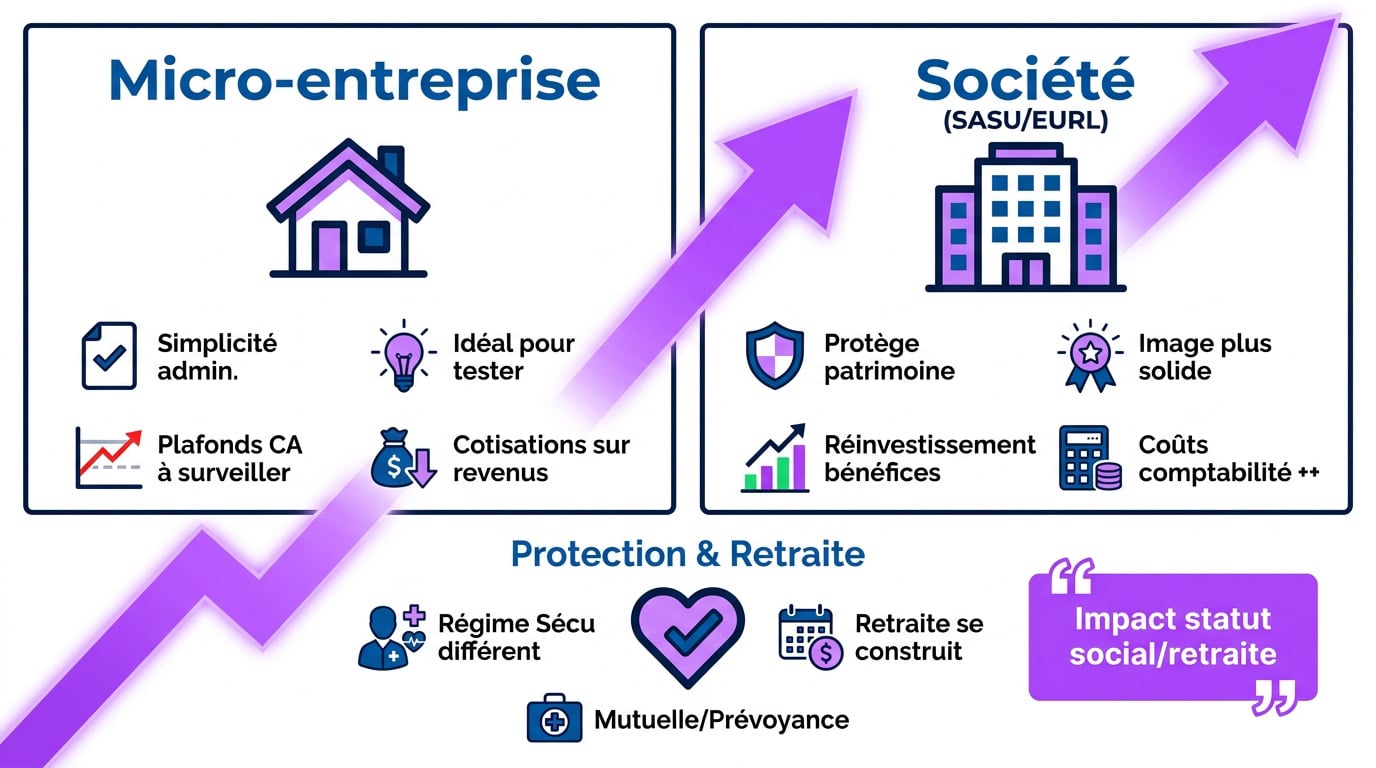 Comparaison entre le statut de micro-entreprise et de société pour un influenceur