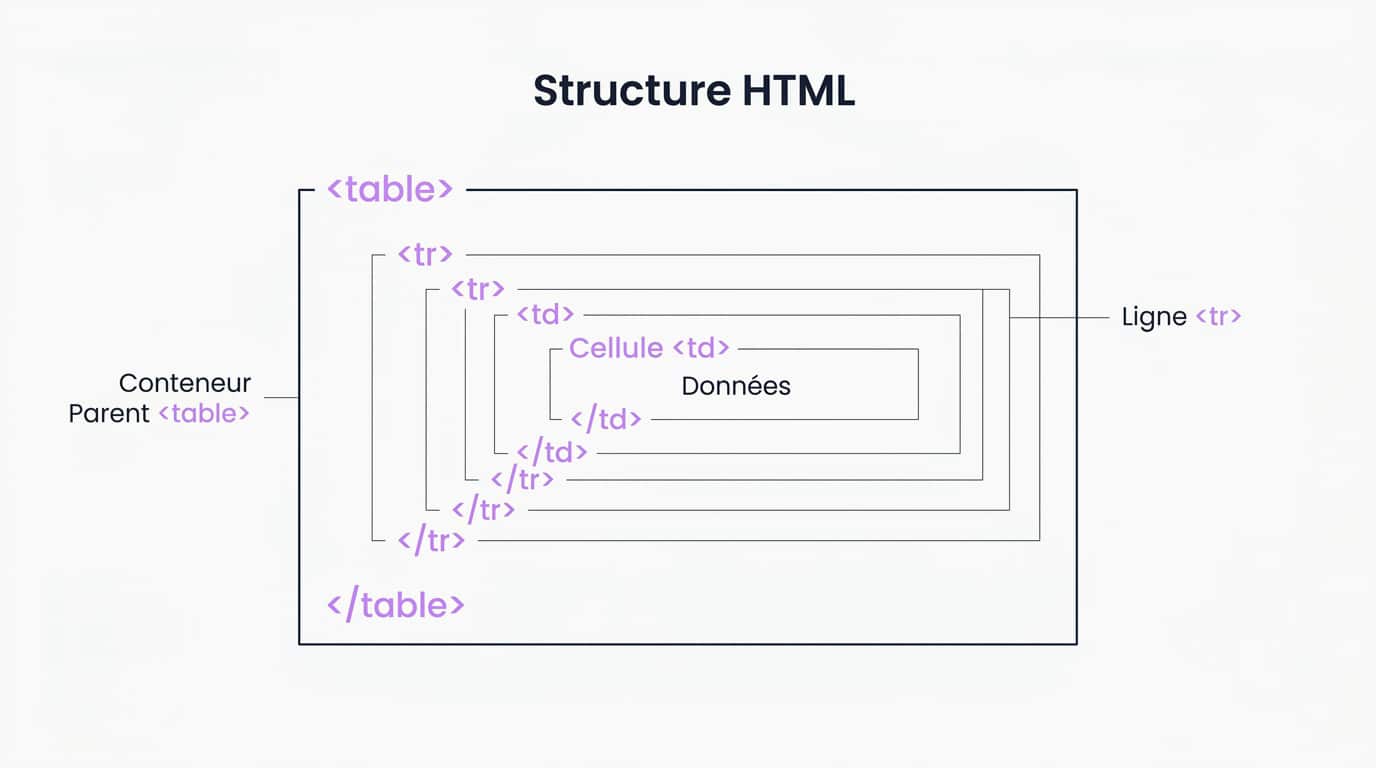 Schéma de la structure HTML d'un tableau