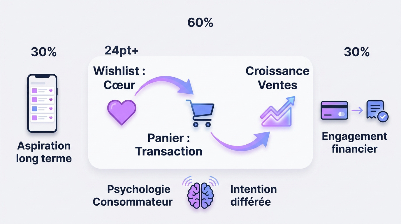 Interface d'une liste d'envies optimisée pour le e-commerce montrant des produits sauvegardés