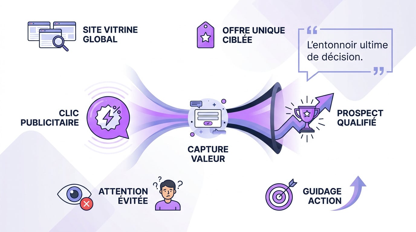 Schéma illustrant les étapes du tunnel de conversion pour transformer un visiteur en client