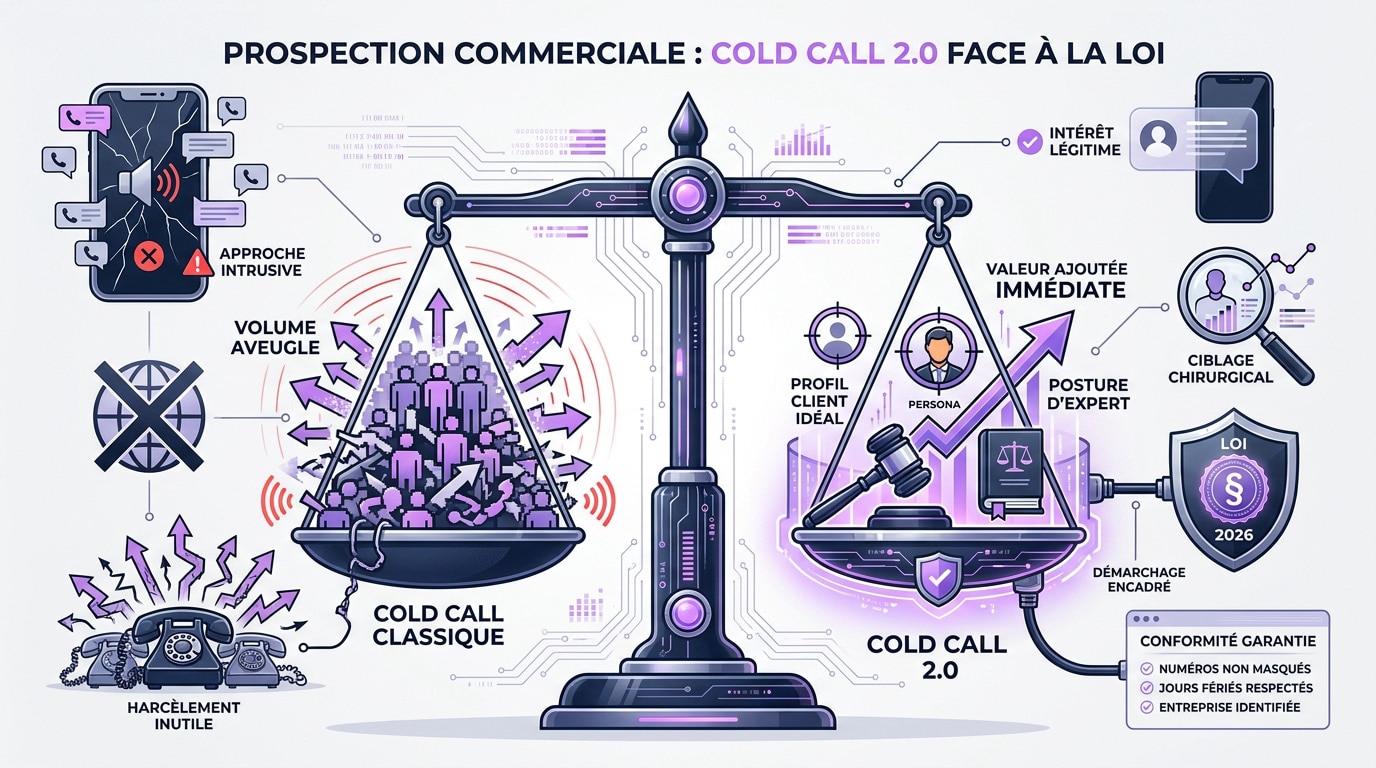 Illustration de la prospection commerciale technique Cold Call 2.0 et conformité légale