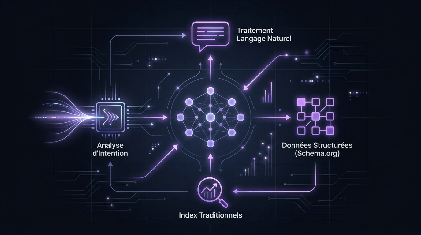Infographie expliquant les critères de recommandation des marques par l'intelligence artificielle