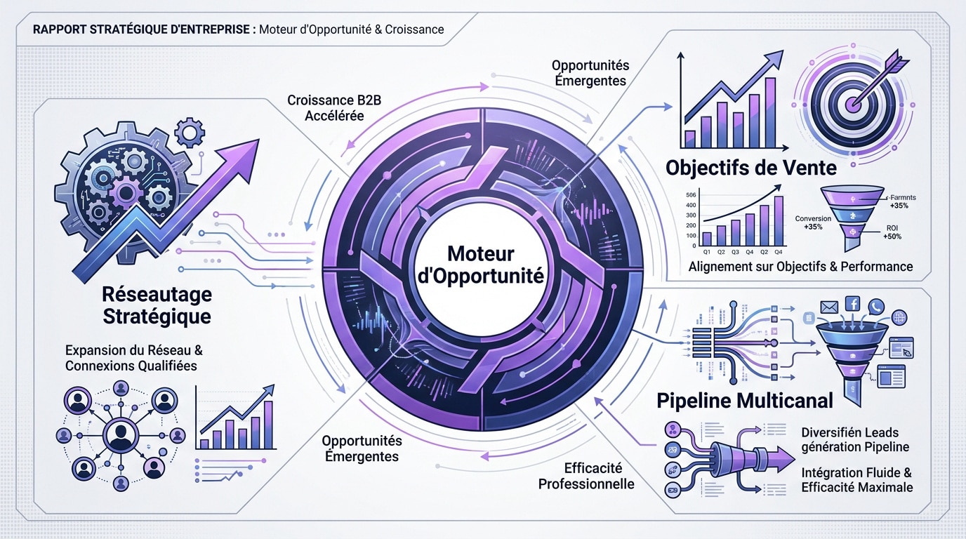 Infographie illustrant le pipeline structuré et la croissance en cercle d'affaires B2B
